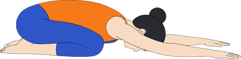 An illustration of Balasana, Child's Pose.