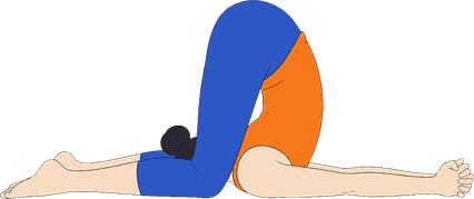 An illustration of Karnapidasana, Ear Pressure Pose.