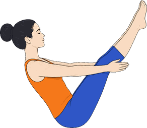 An illustration of Navasana, Boat Pose.