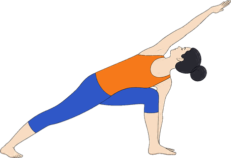 An illustration of Parivrtta Parsvakonasana, Revolved Side Angle.