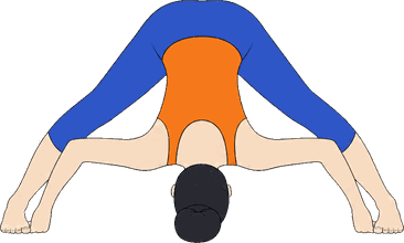 An illustration of Prasarita Padottanasana D, Wide-Leg Forward Fold D.
