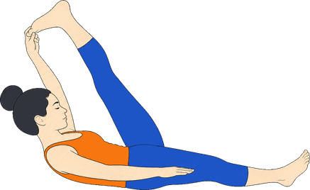 An illustration of Supta Padangusthasana A, Reclined Big Toe Pose A.