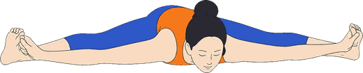 An illustration of Upavistha Konasana A, Wide Angle Seated Fold A.