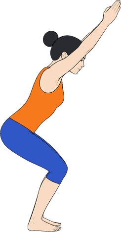 An illustration of Utkatasana, Chair Pose.