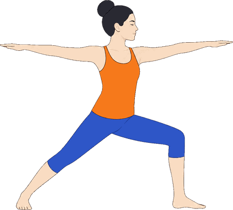 An illustration of Virabhadrasana B, Warrior Two.